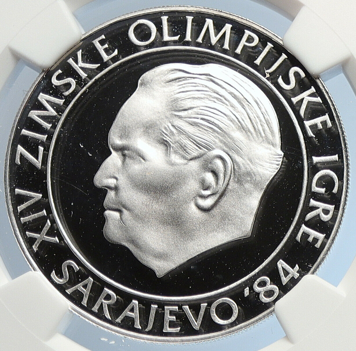 1984 YUGOSLAVIA Olympics SARAJEVO Tito Proof Silver 250 Dinara Coin NGC i105700