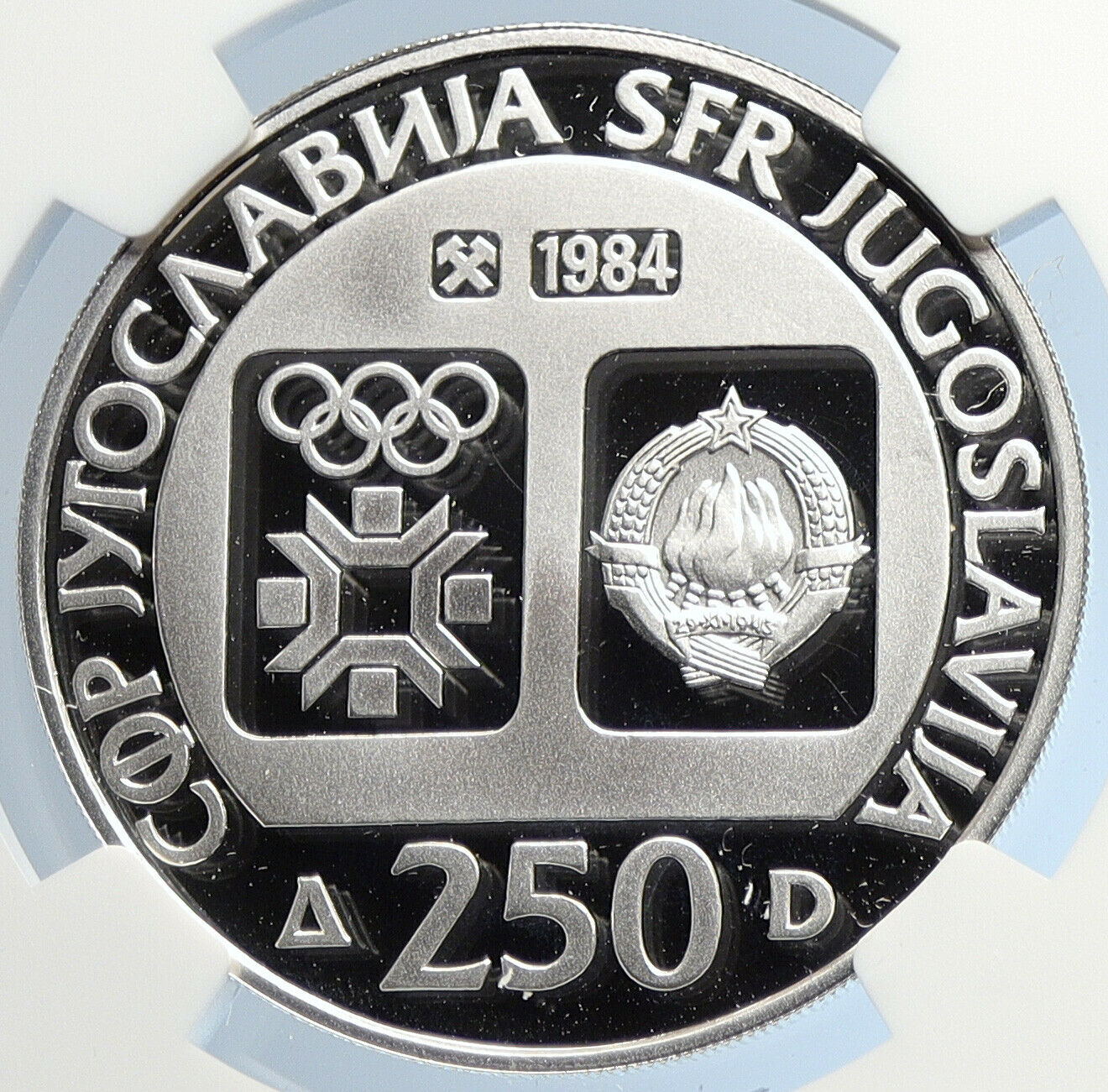 1984 YUGOSLAVIA Olympics SARAJEVO Tito Proof Silver 250 Dinara Coin NGC i105700