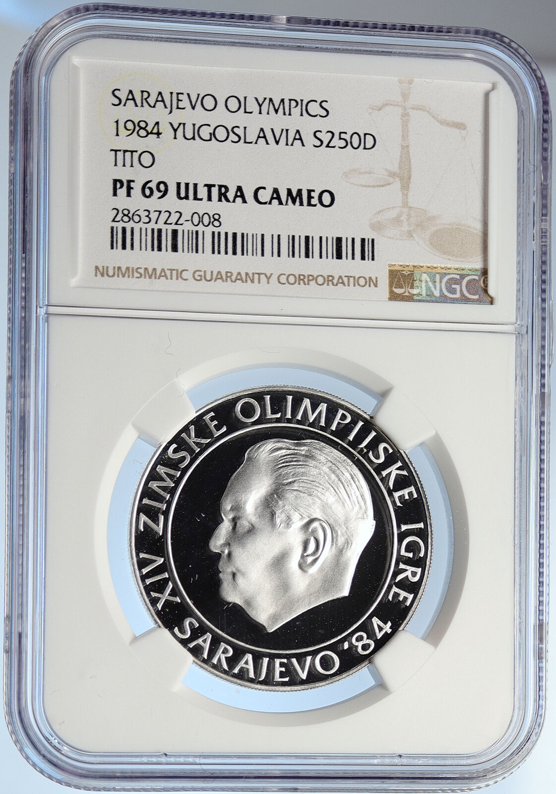 1984 YUGOSLAVIA Olympics SARAJEVO Tito Proof Silver 250 Dinara Coin NGC i105700