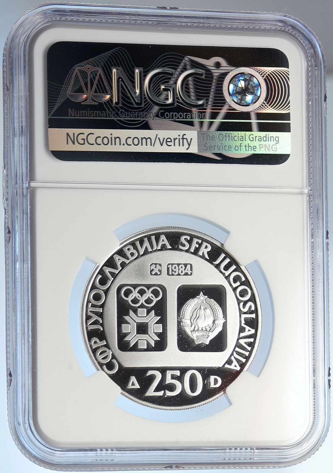 1984 YUGOSLAVIA Olympics SARAJEVO Tito Proof Silver 250 Dinara Coin NGC i105700