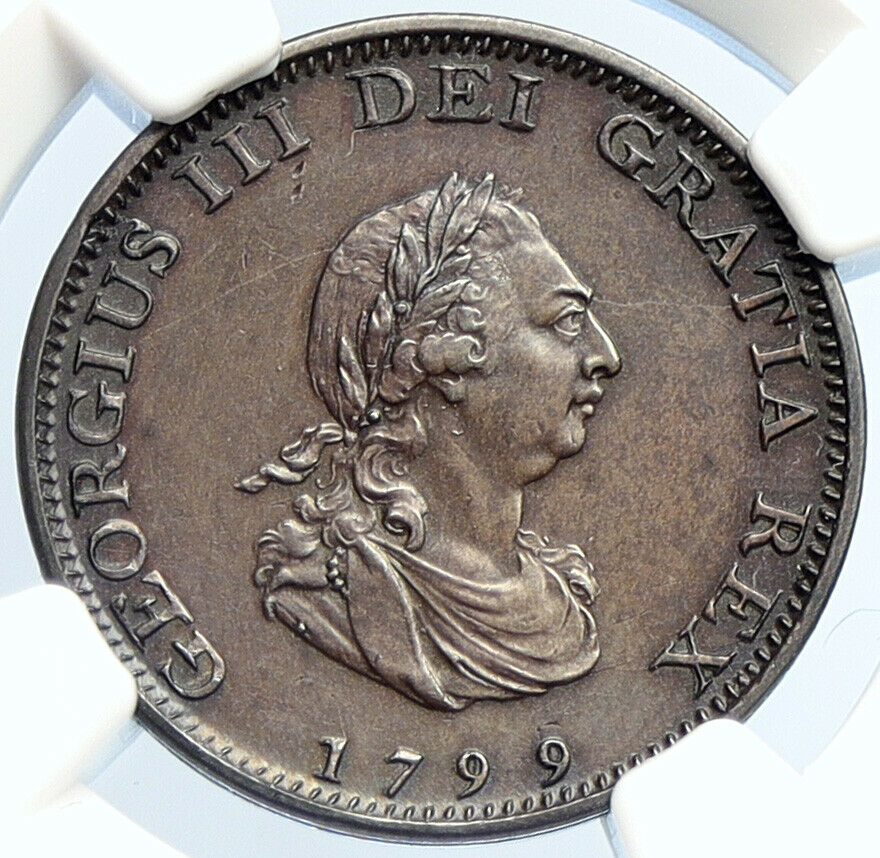 1799 GREAT BRITAIN United Kingdom King GEORGE III Farthing 1/4P Coin NGC i105713