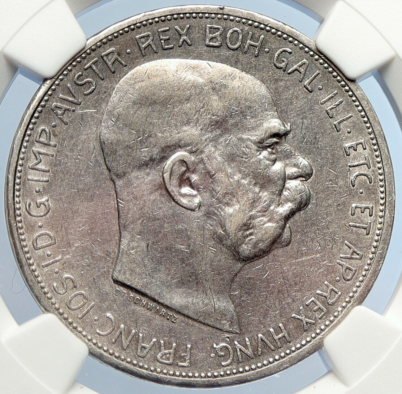 1909 AUSTRIA w King FRANZ JOSEPH I Austrian Silver Old 5 Corona Coin NGC i105710