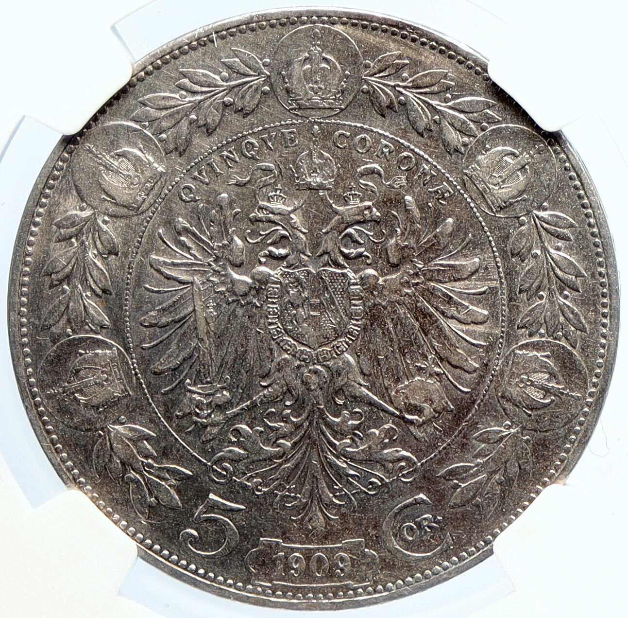 1909 AUSTRIA w King FRANZ JOSEPH I Austrian Silver Old 5 Corona Coin NGC i105710