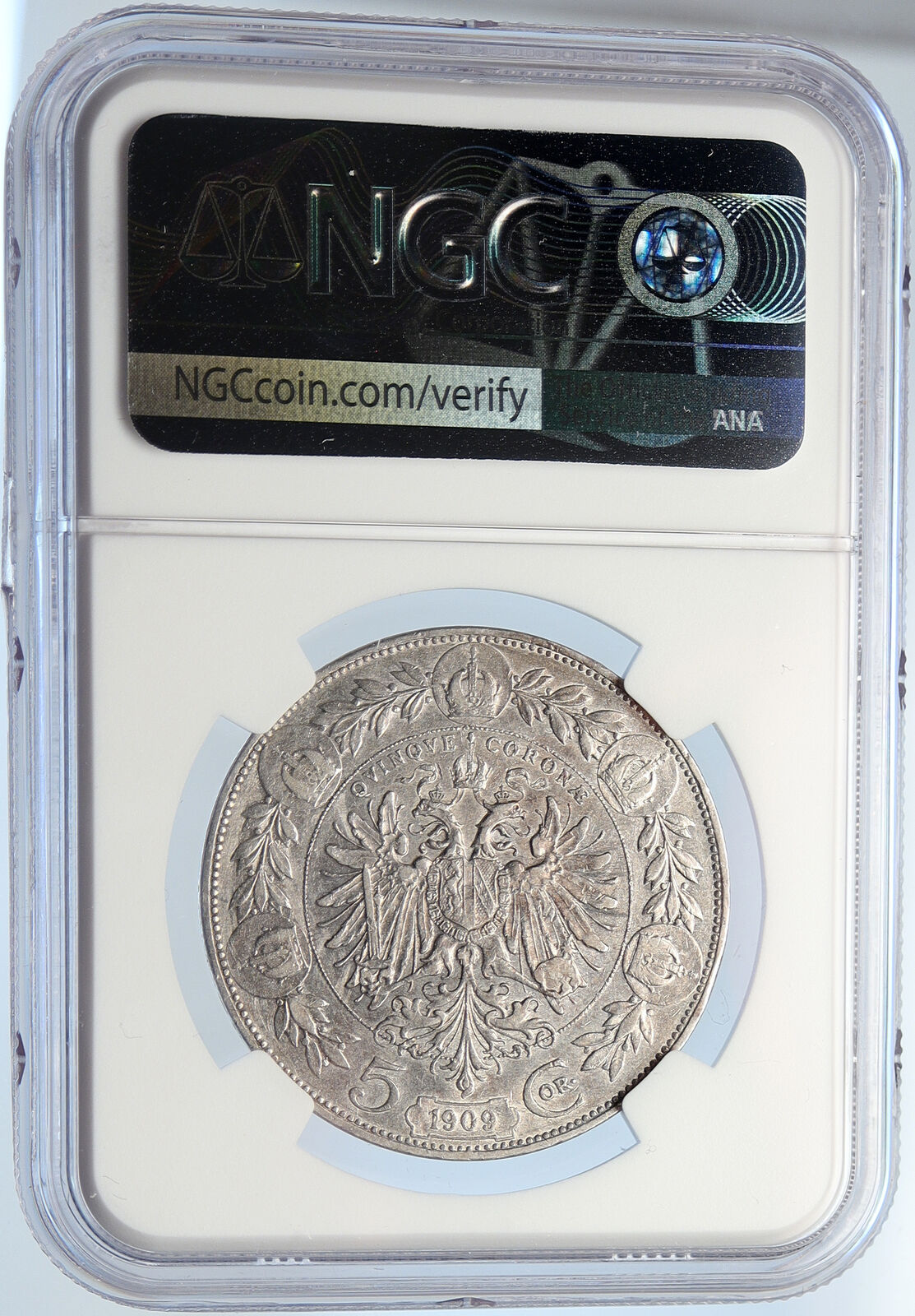 1909 AUSTRIA w King FRANZ JOSEPH I Austrian Silver Old 5 Corona Coin NGC i105710