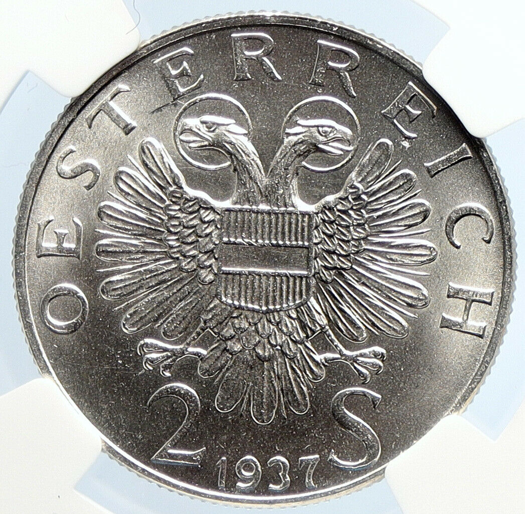 1937 AUSTRIA Karlskirche Church Genuine Silver 2 Shillings Austrian Coin i105709