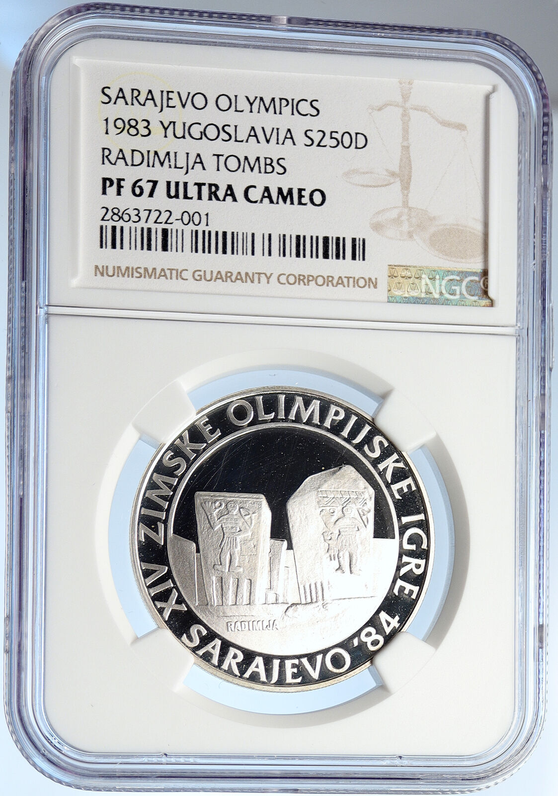 1983 YUGOSLAVIA Olympic Radimlja Tombs SARAJEVO PF Silver 250 D Coin NGC i105693