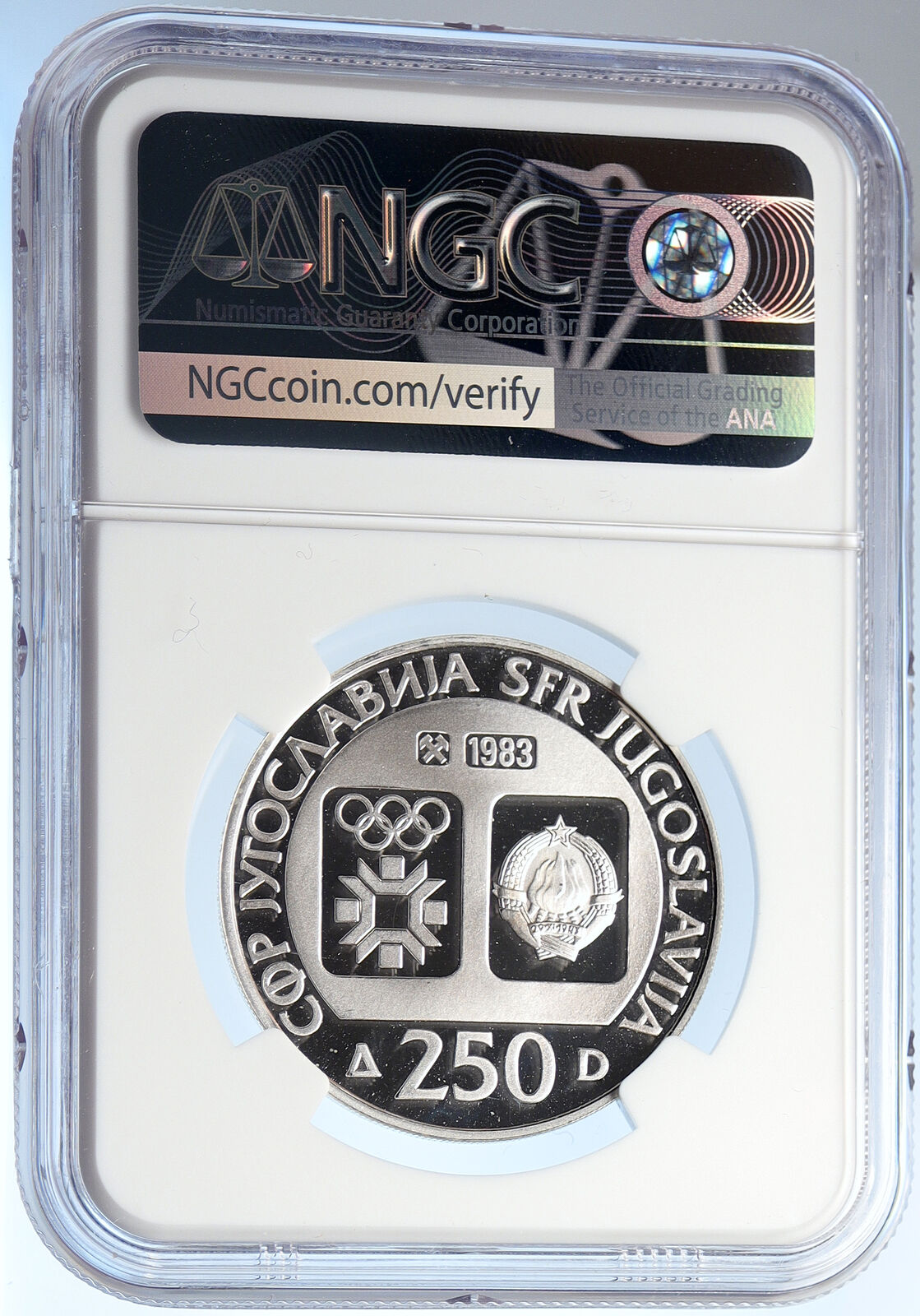 1983 YUGOSLAVIA Olympic Radimlja Tombs SARAJEVO PF Silver 250 D Coin NGC i105693