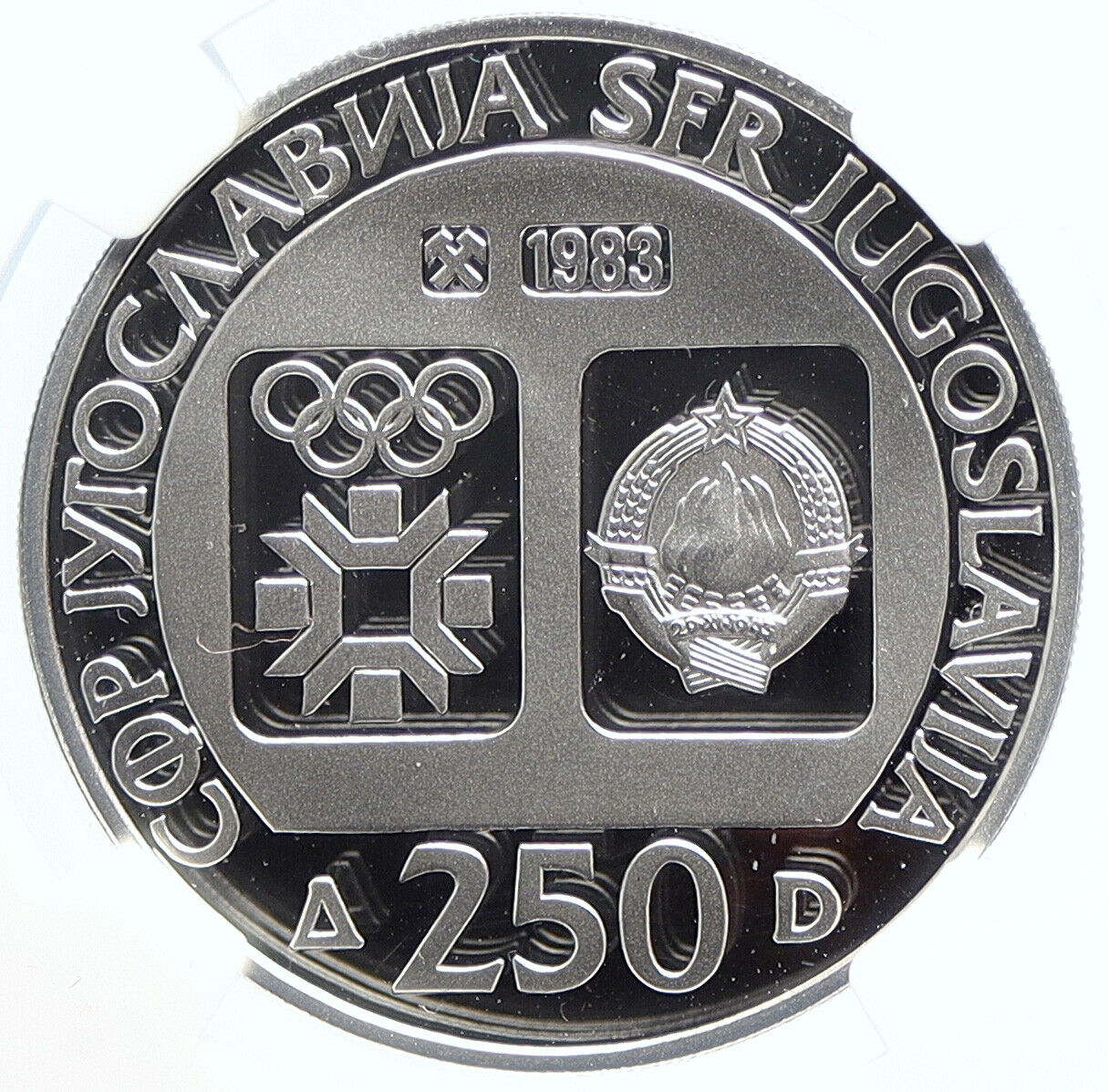 1983 YUGOSLAVIA Olympic Radimlja Tombs SARAJEVO PF Silver 250 D Coin NGC i105694