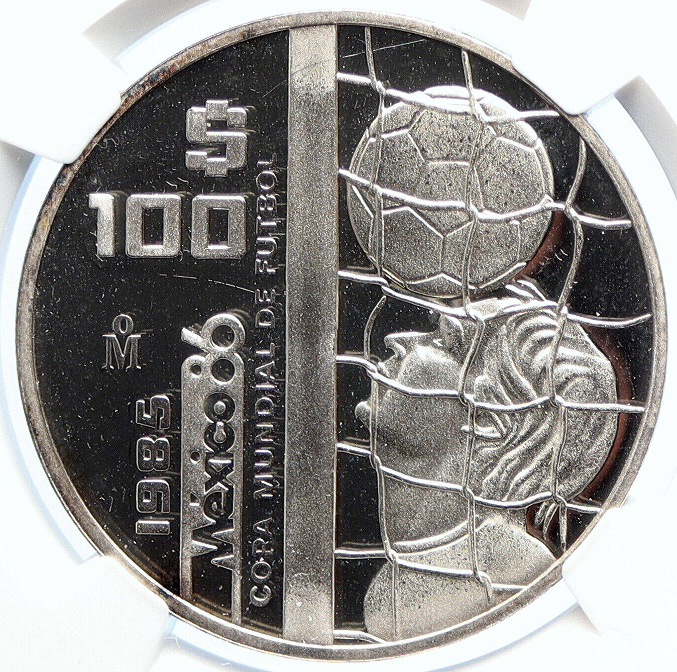 1985 MEXICO FIFA World Cup 1986 Football Soccer PF Silver 100P Coin NGC i105689