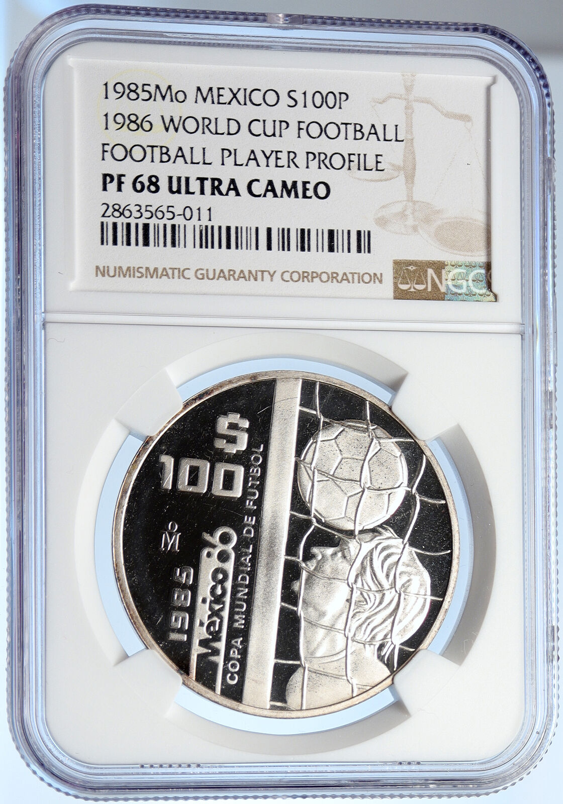 1985 MEXICO FIFA World Cup 1986 Football Soccer PF Silver 100P Coin NGC i105689