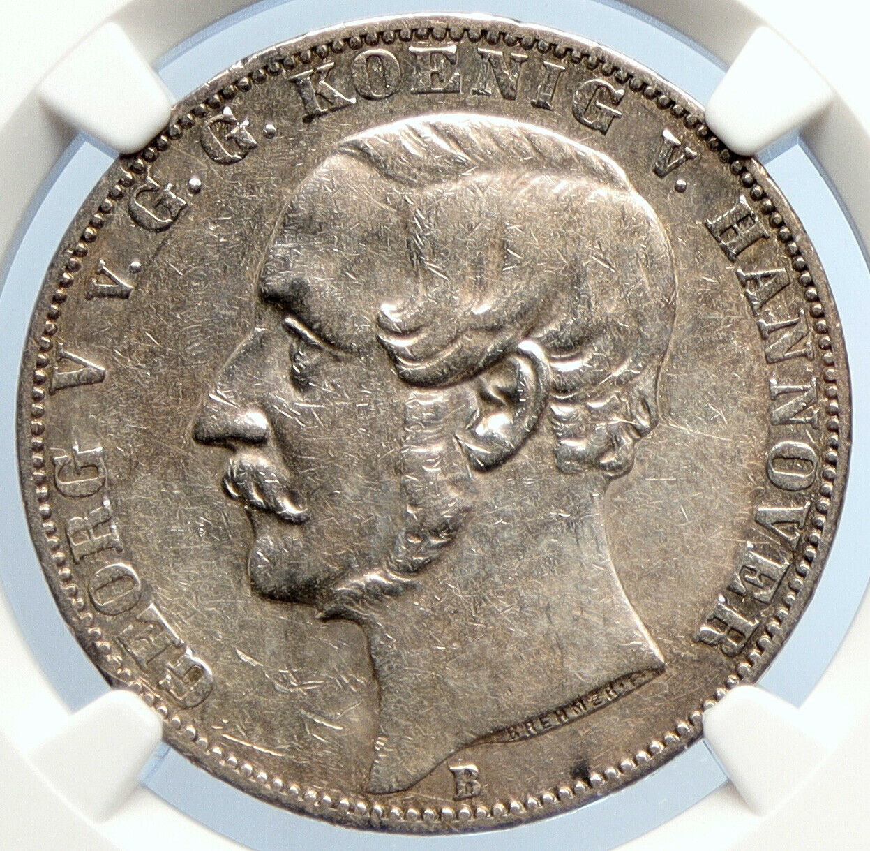 1866 B HANNOVER German State KING GEORGE V Old Silver Thaler Coin NGC i105716