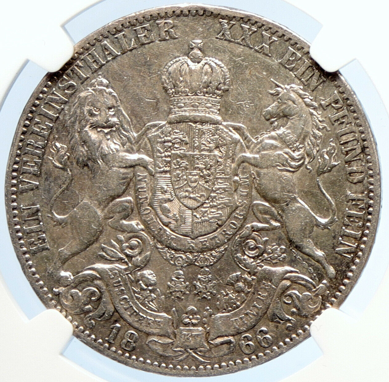 1866 B HANNOVER German State KING GEORGE V Old Silver Thaler Coin NGC i105716