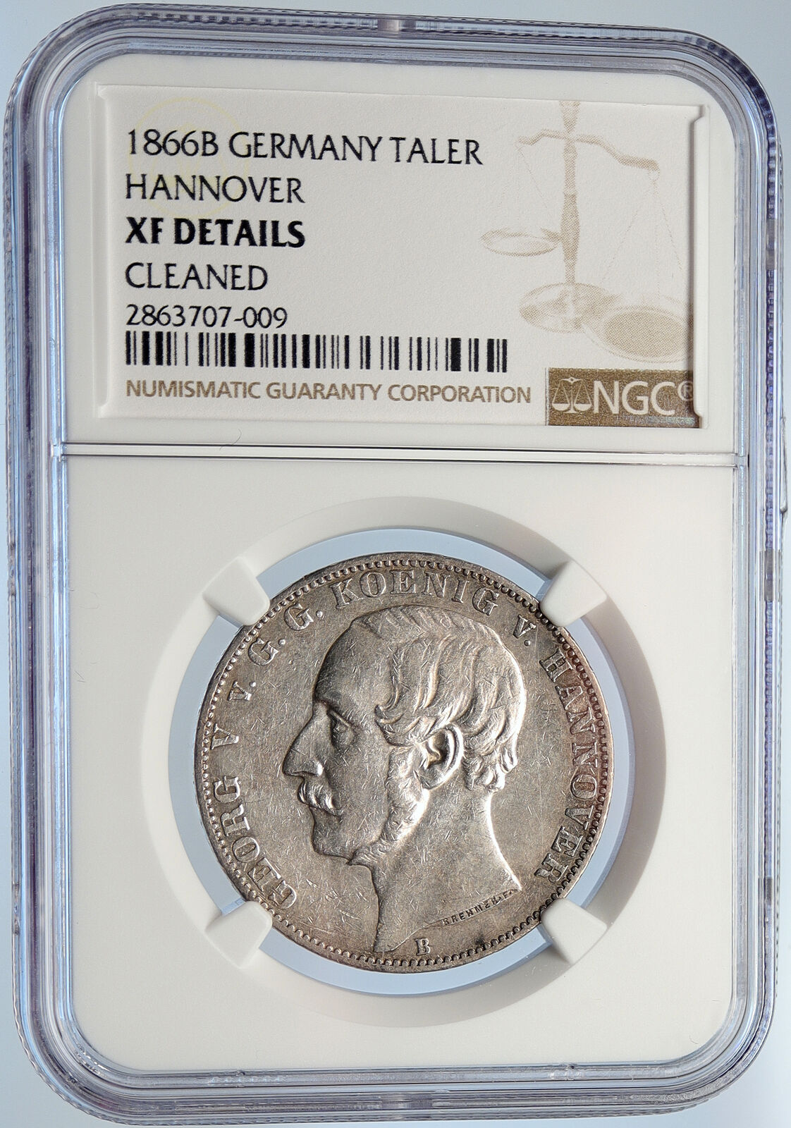 1866 B HANNOVER German State KING GEORGE V Old Silver Thaler Coin NGC i105716