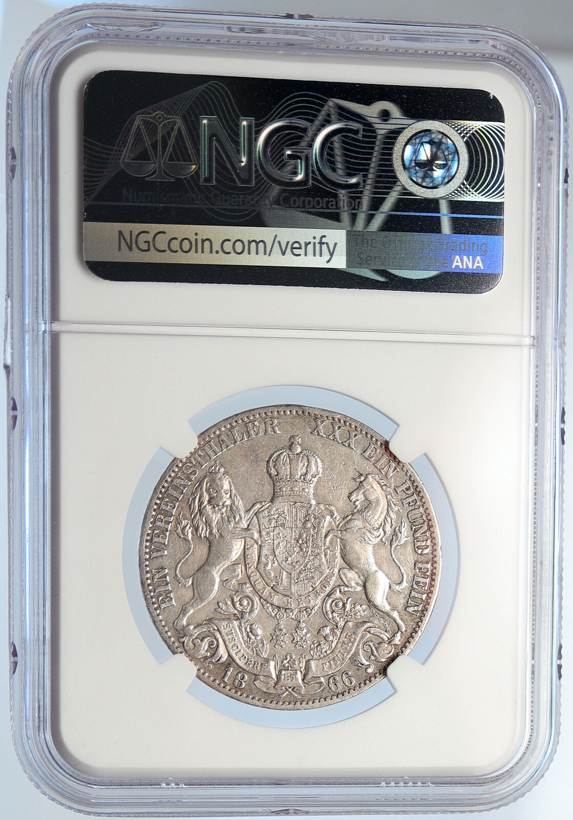 1866 B HANNOVER German State KING GEORGE V Old Silver Thaler Coin NGC i105716