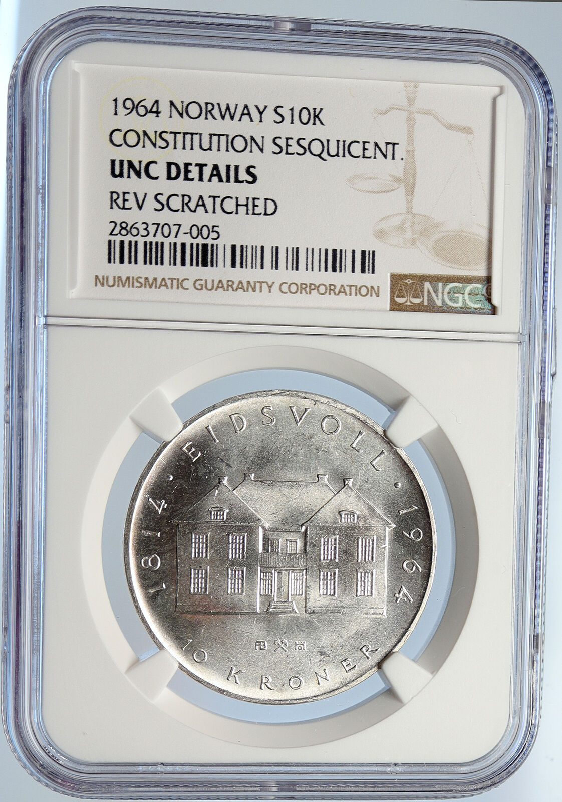 1964 NORWAY Antique Silver 10 Kronor KING Olav V Norwegian Coin NGC i105712