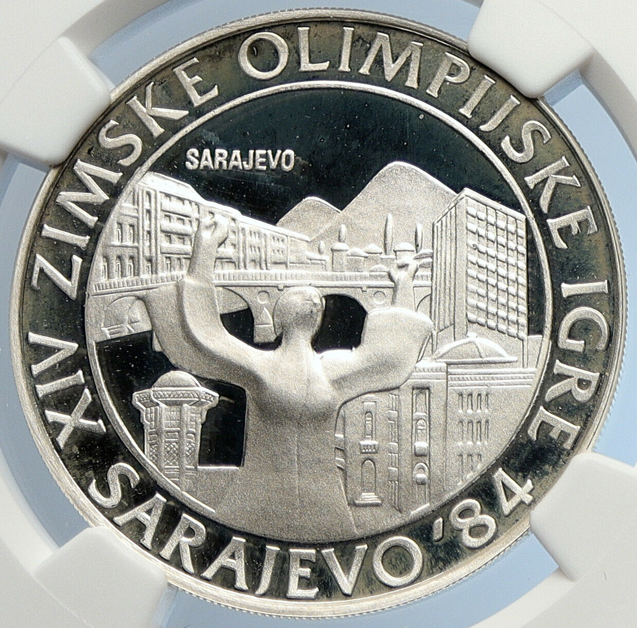 1982 YUGOSLAVIA Olympic SARAJEVO CITY Proof Silver 250 Dinara Coin NGC i105701