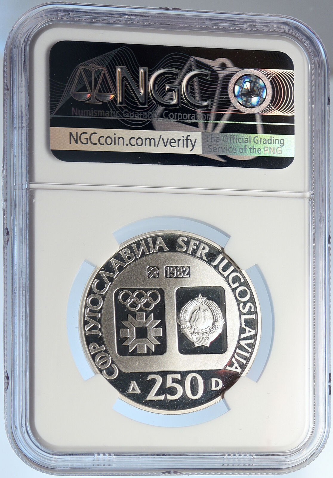 1982 YUGOSLAVIA Olympic SARAJEVO CITY Proof Silver 250 Dinara Coin NGC i105701