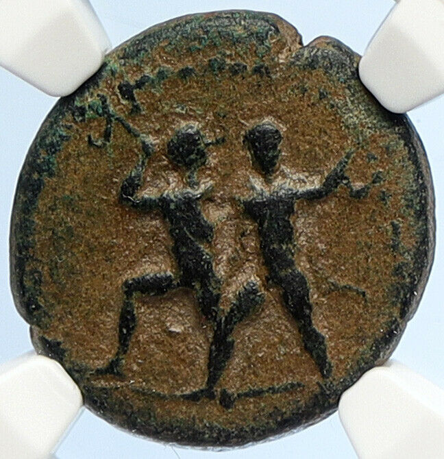 ETENNA in PISIDIA Ancient 1stCen BC Young Girl Snake Men Greek Coin NGC i105732