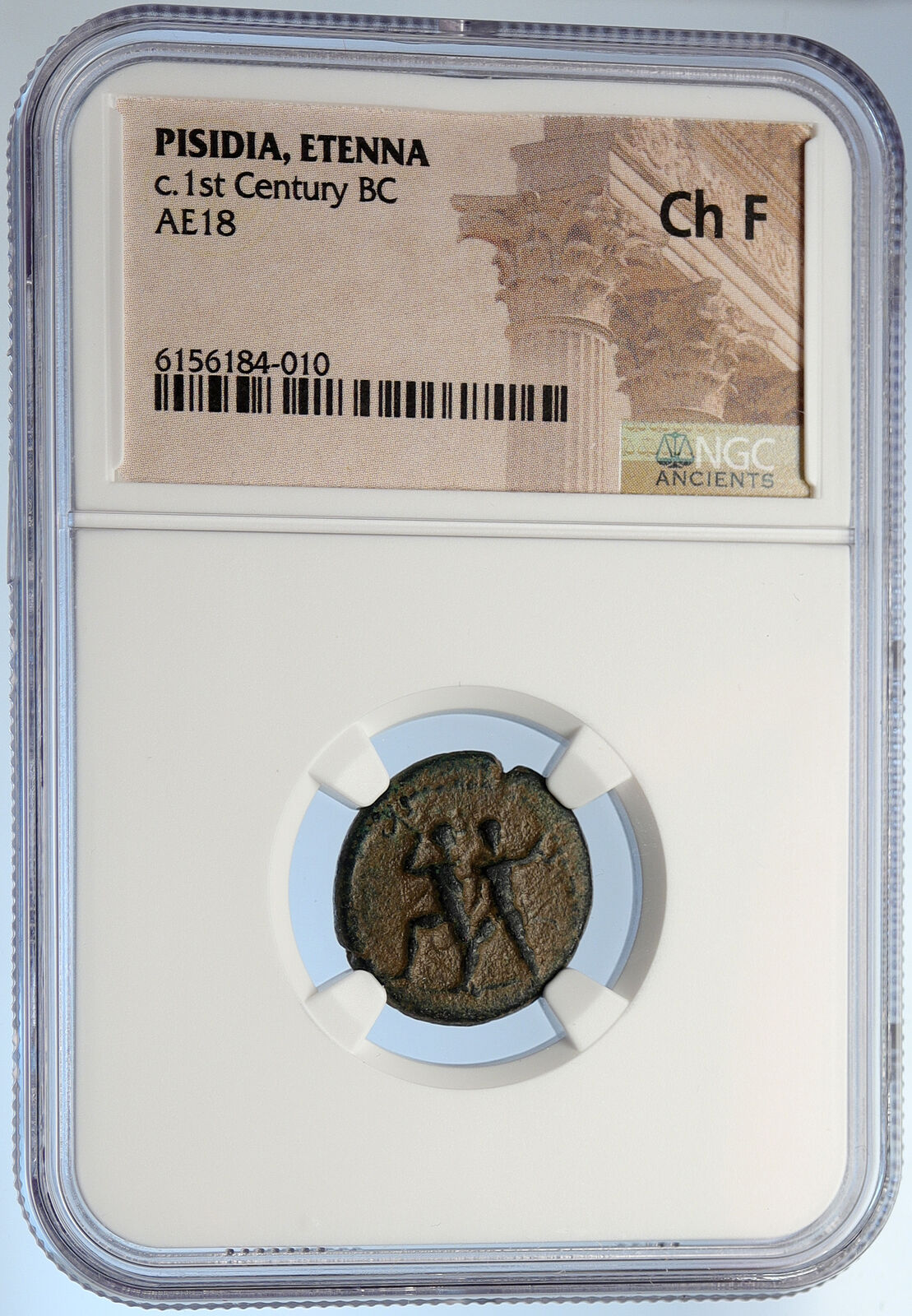 ETENNA in PISIDIA Ancient 1stCen BC Young Girl Snake Men Greek Coin NGC i105732