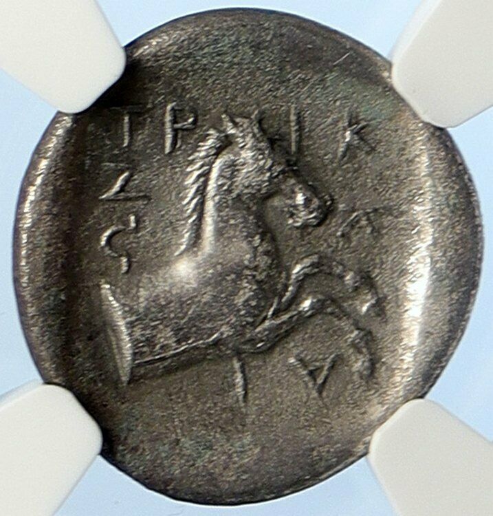 TRICCA THESSALY Ancient 440-400BC Old Silver Greek Coin BULL HORSE NGC i105736