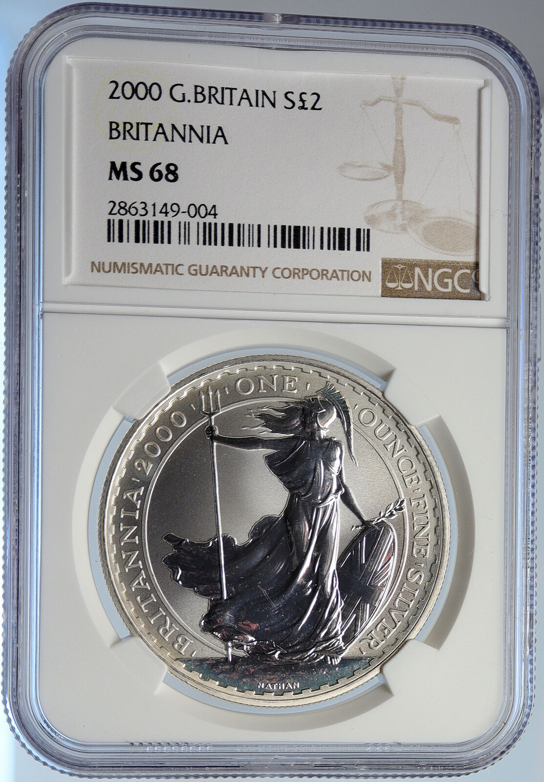 2000 Great Britain ELIZABETH II BRITANNIA Silver 1 OZ 2 Pounds Coin NGC i105740