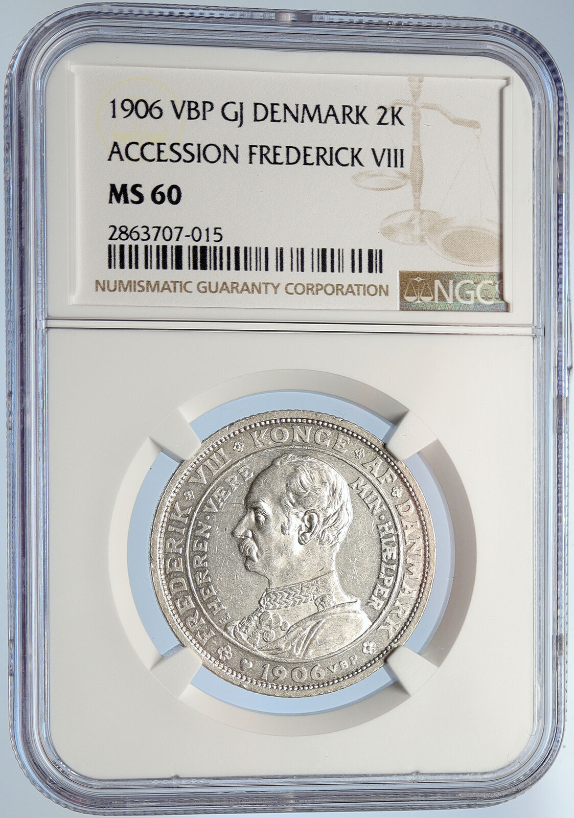 1906 DENMARK King Christian IX Frederick VIII Silver 2 Kroner Coin NGC i105722