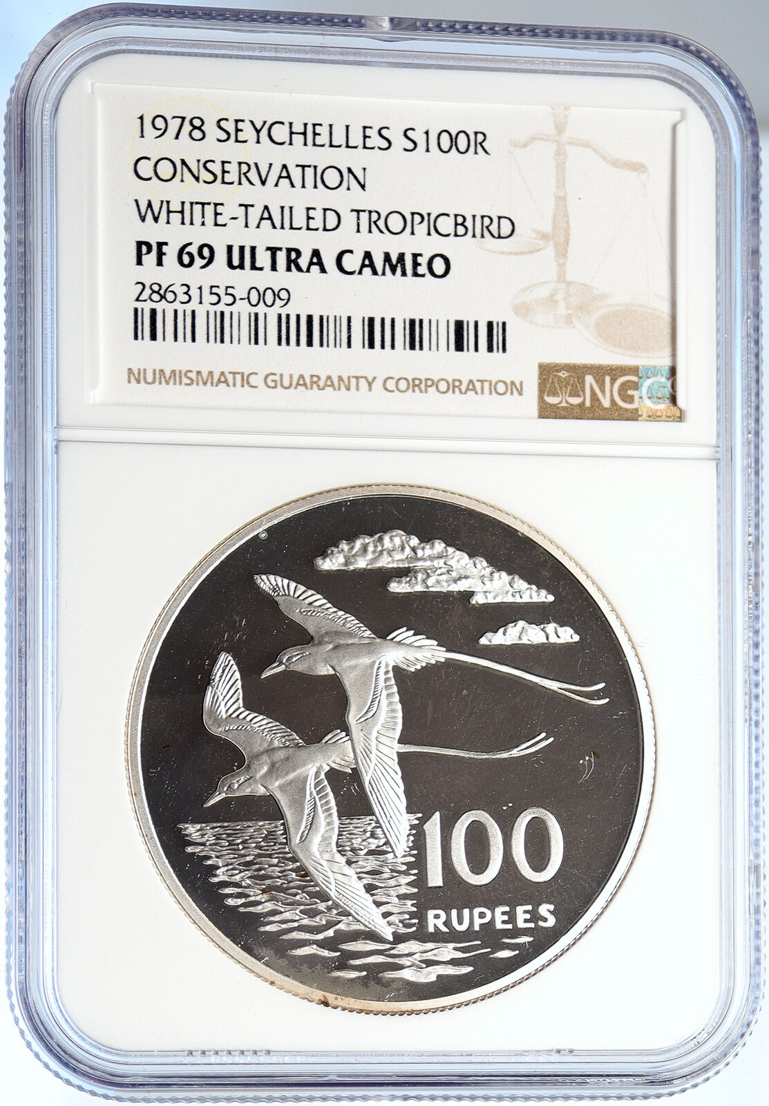 1978 SEYCHELLES Conservation Tropic BIRD Proof Silver 100 Rupee Coin NGC i106031