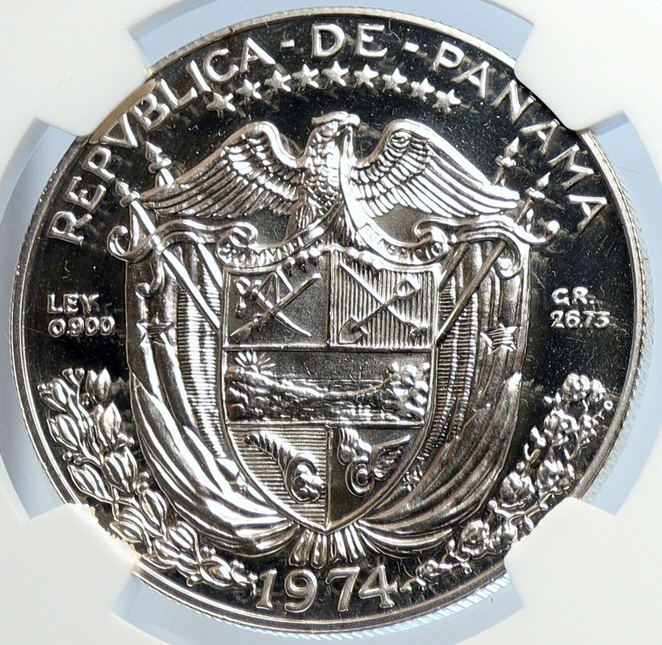 1974 PANAMA Large CONQUISTADOR Vintage OLD Proof Silver BALBOA Coin NGC i106027