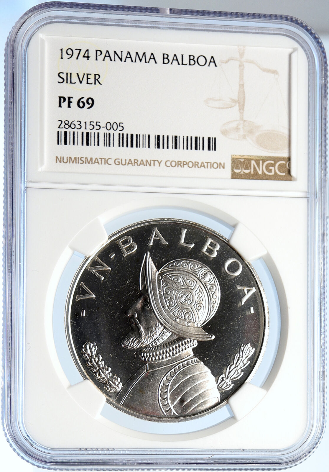 1974 PANAMA Large CONQUISTADOR Vintage OLD Proof Silver BALBOA Coin NGC i106027