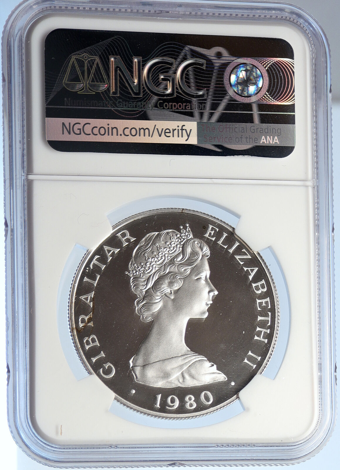 1980 GIBRALTAR Elizabeth II Admiral Nelson Silver Proof Crown Coin NGC i106037