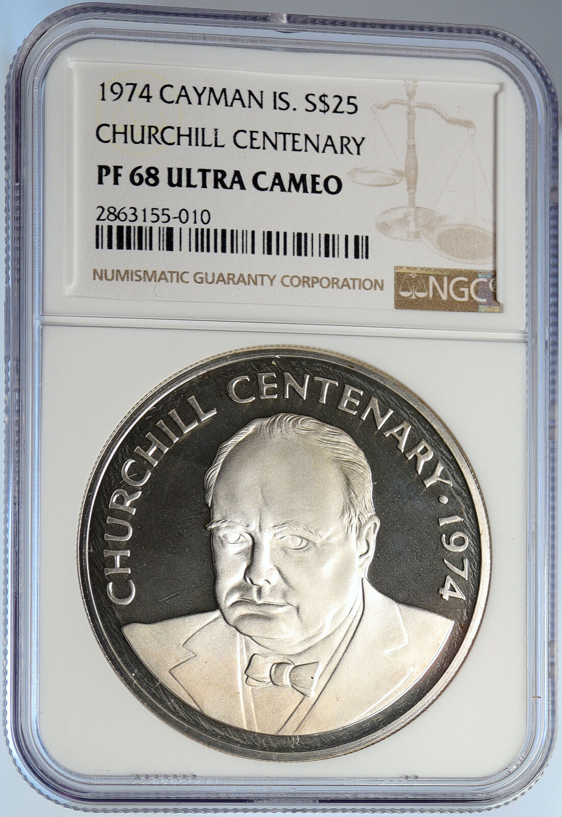 1974 CAYMAN ISLANDS 100 Year WINSTON CHURCHILL Proof Silver $25 Coin NGC i106032