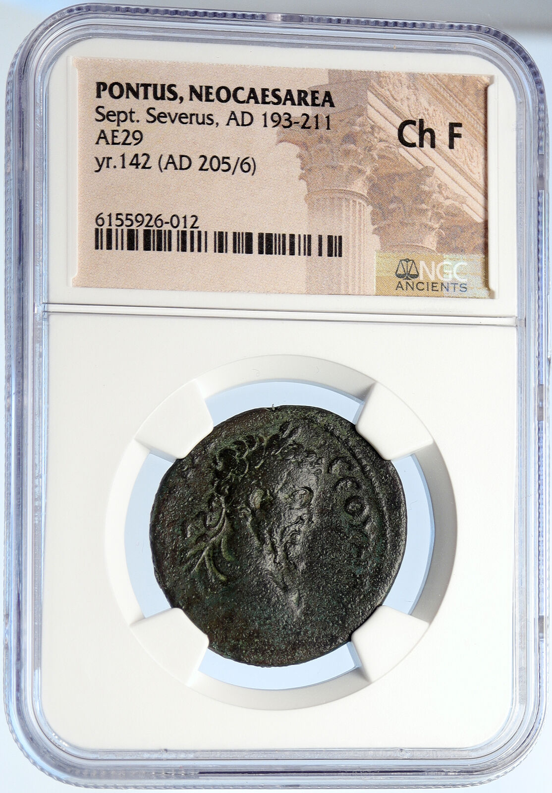 SEPTIMIUS SEVERUS Pontus Neocaesarea OLD Ancient Roman Coin TEMPLE NGC i106049