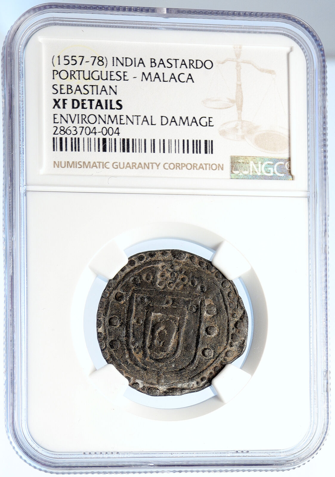 1557-78 INDIA PORTUGESE PORTUGAL King Sebastiao ANTIQUE Bastado Coin NGC i106055