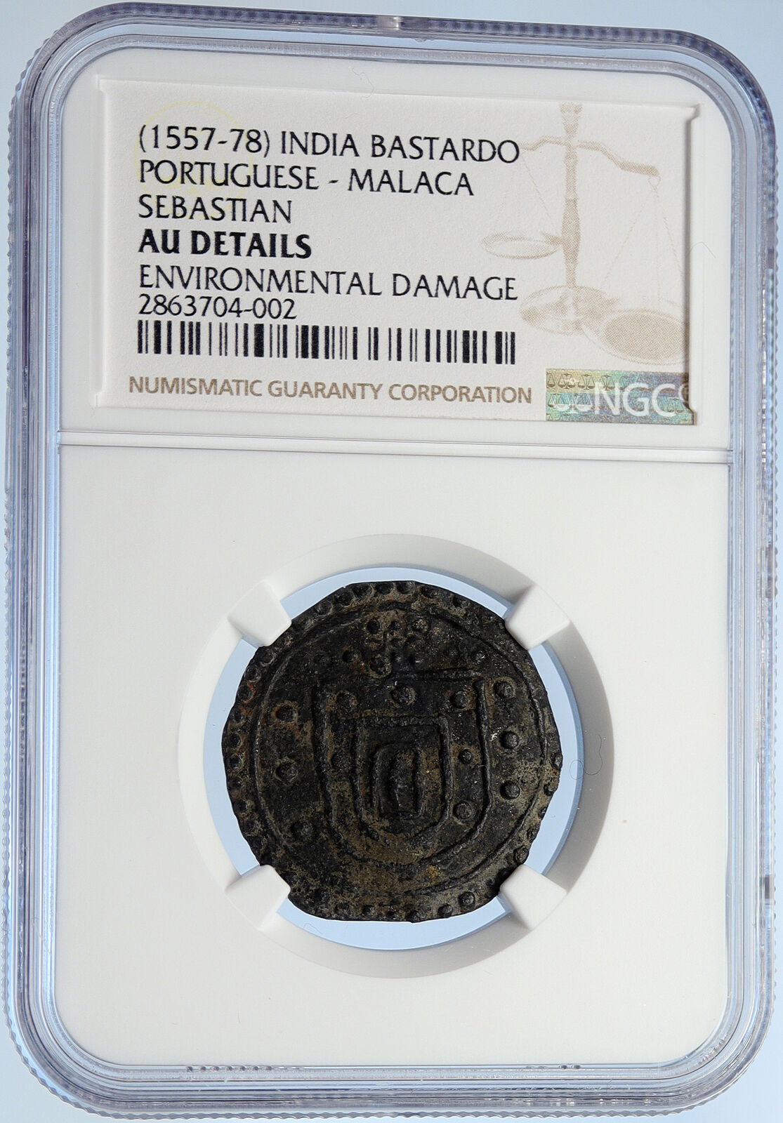 1557-78 INDIA PORTUGESE PORTUGAL King Sebastiao ANTIQUE Bastado Coin NGC i106053