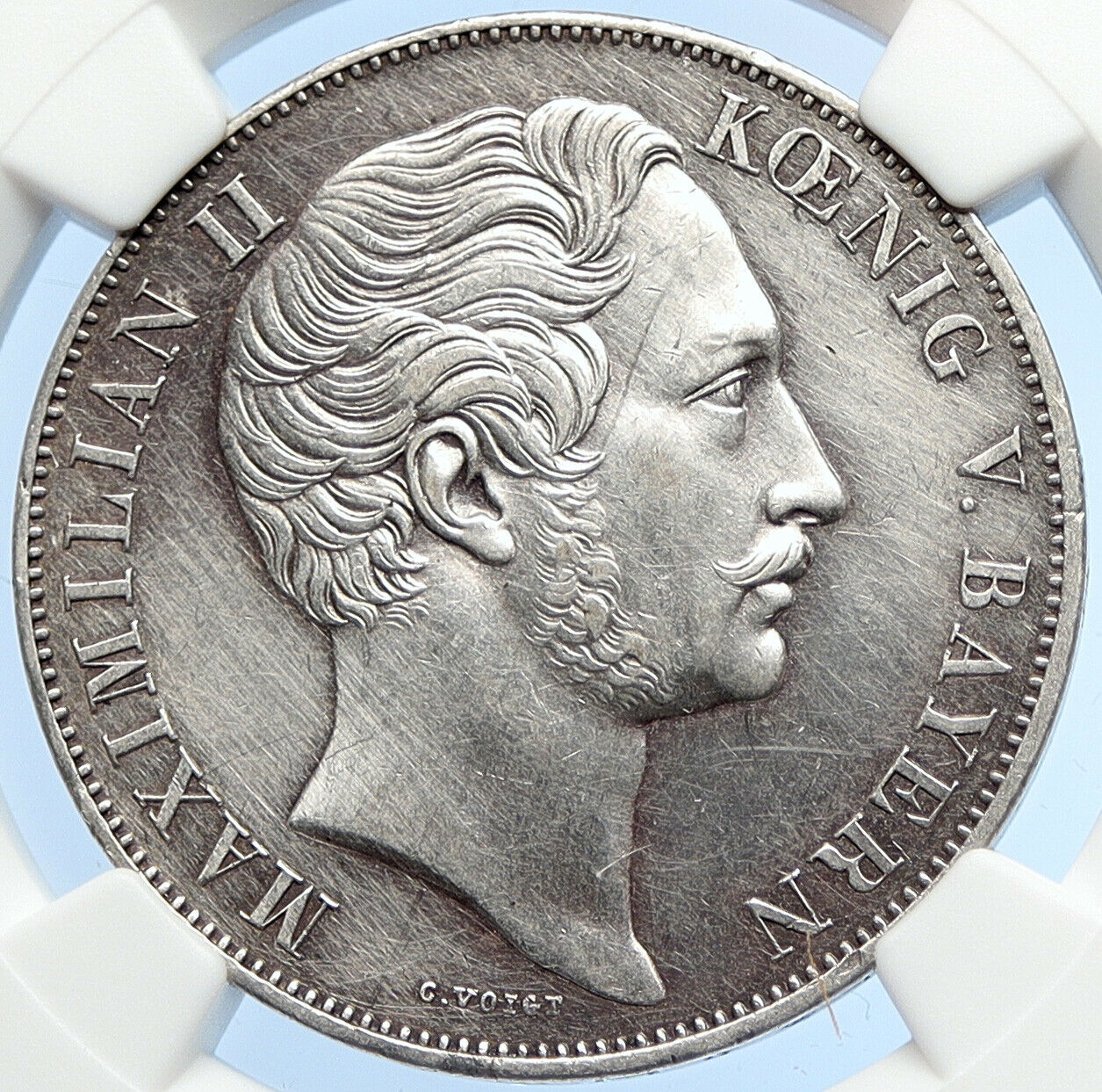 1855 GERMAN STATES Bavaria Maximilian II OLD Silver 2 Gulden Coin NGC i106064