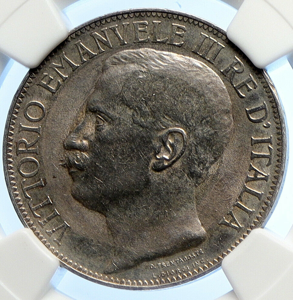 1911 ITALY King Vittorio Emmanuel III Roma & Male Silver 2 Lire Coin NGC i106594