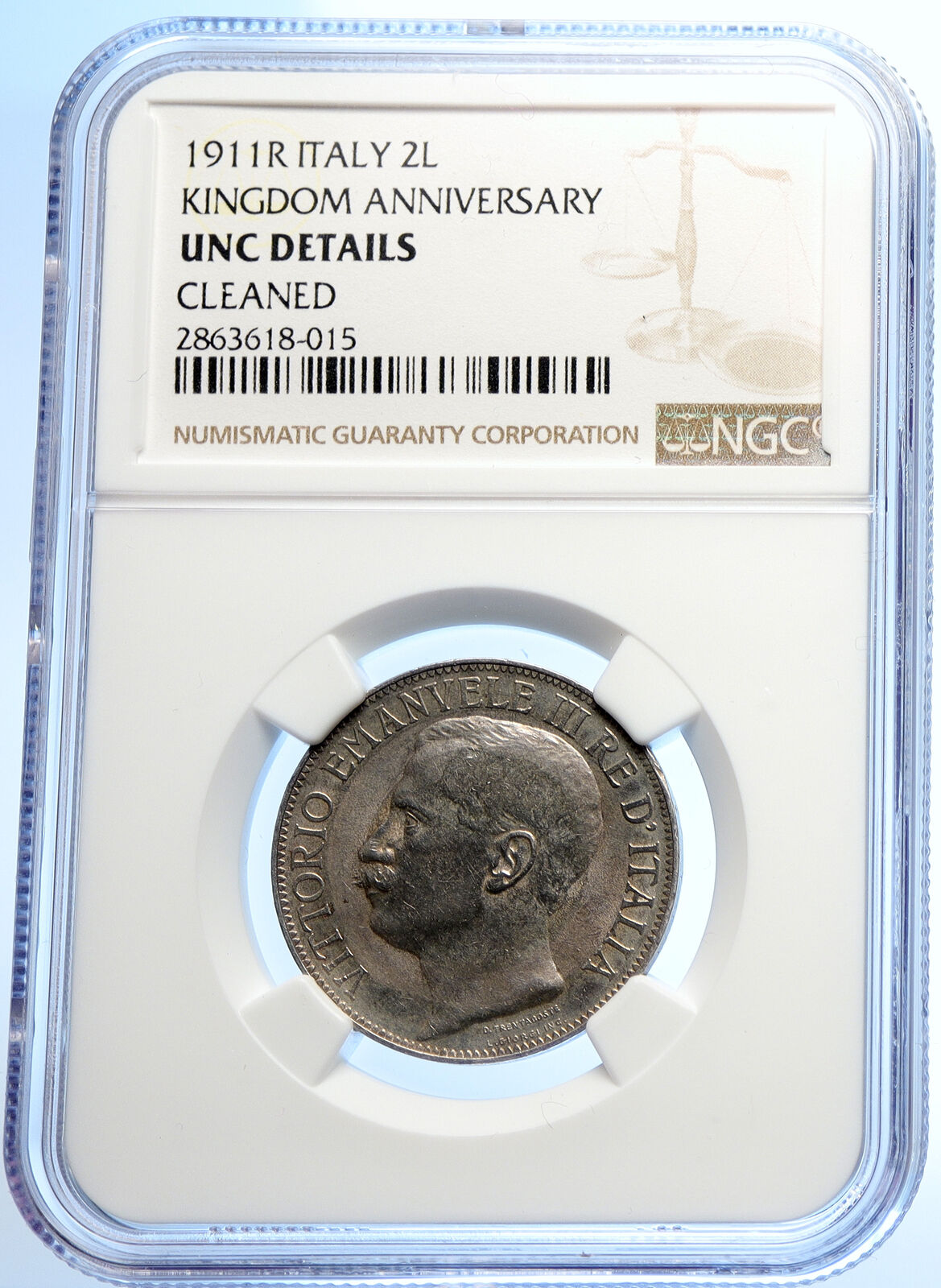 1911 ITALY King Vittorio Emmanuel III Roma & Male Silver 2 Lire Coin NGC i106594