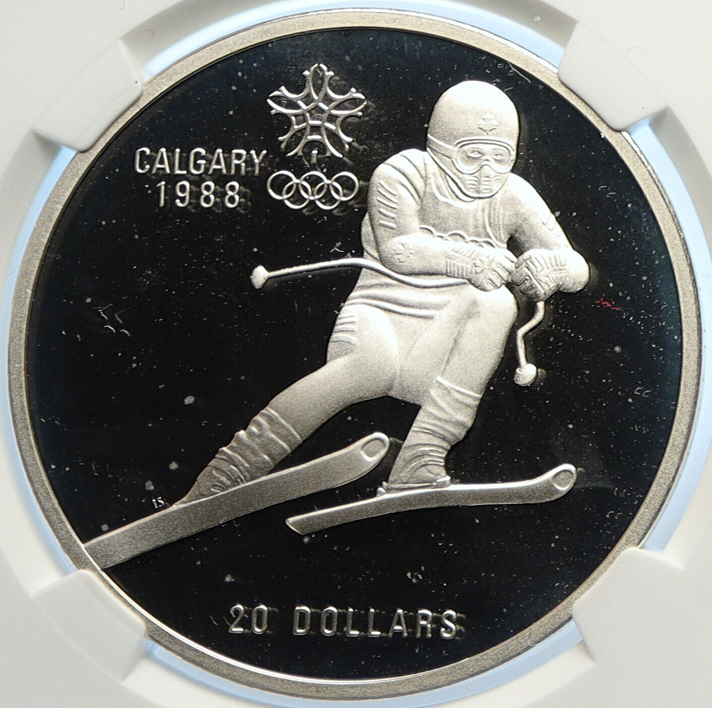 1985 CANADA Old 1988 CALGARY OLYMPICS Skiing Proof Silver $20 Coin NGC i106630