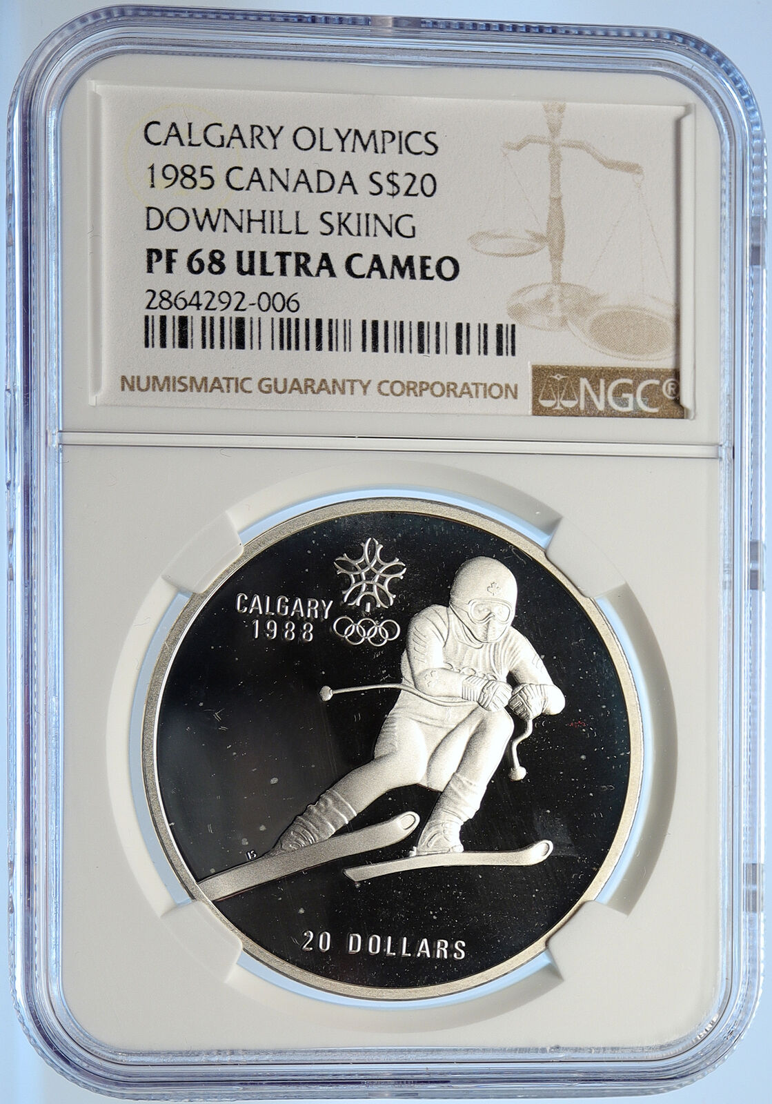 1985 CANADA Old 1988 CALGARY OLYMPICS Skiing Proof Silver $20 Coin NGC i106630