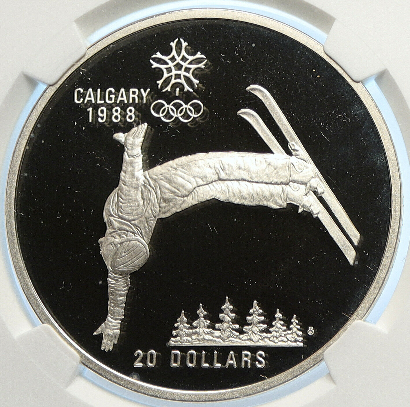 1986 CANADA 1988 CALGARY OLYMPICS Free Skiing Proof Silver $20 Coin NGC i106638