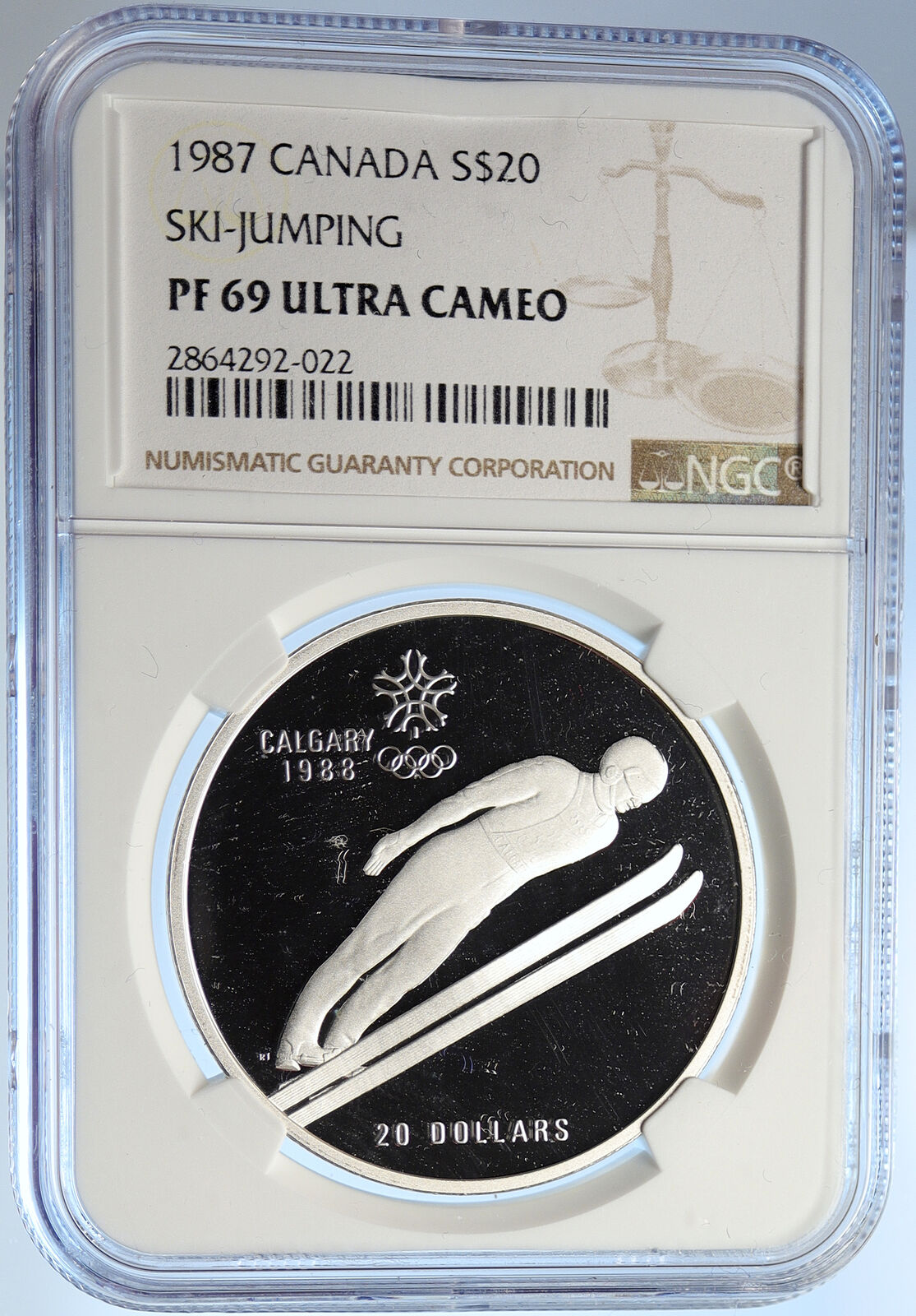 1987 CANADA 1988 CALGARY OLYMPICS Ski Jumping Proof Silver $20 Coin NGC i106646