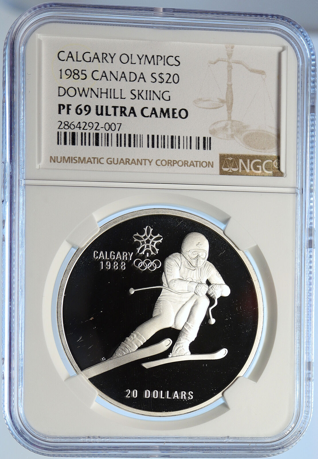 1985 CANADA Old 1988 CALGARY OLYMPICS Skiing Proof Silver $20 Coin NGC i106631