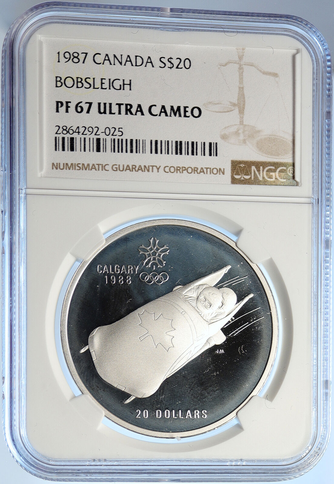 1987 CANADA 1988 CALGARY OLYMPICS Bobsled LUGE Proof Silver $20 Coin NGC i106649