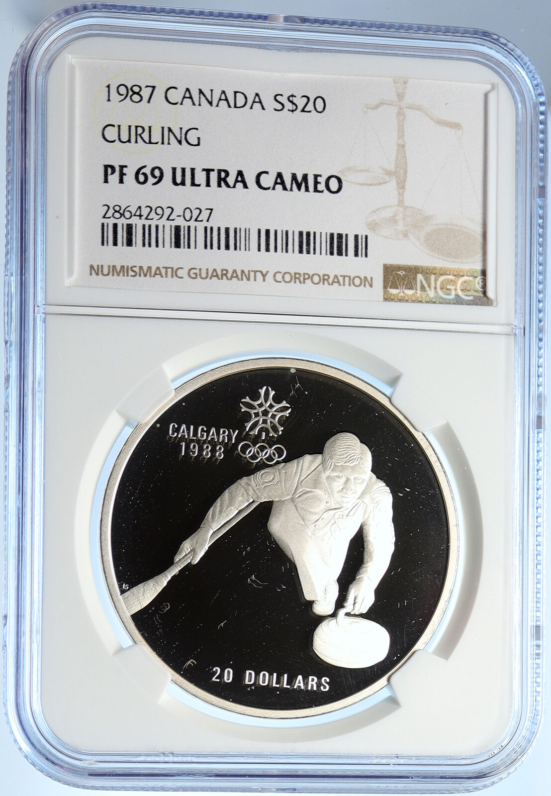 1987 CANADA 1988 CALGARY OLYMPICS Ice Curling Proof Silver $20 Coin NGC i106651