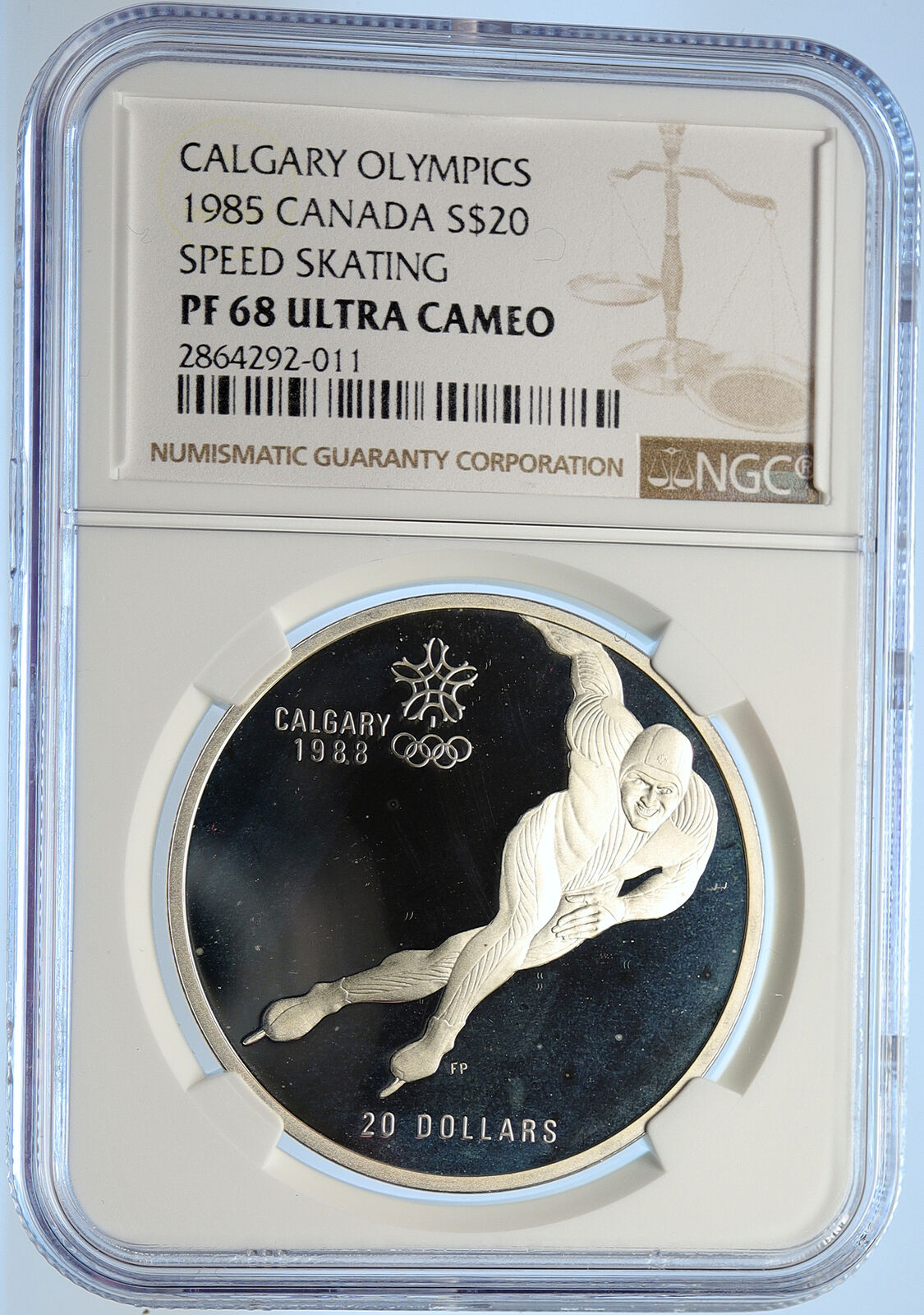 1985 CANADA 1988 CALGARY OLYMPIC Speed Skating Proof Silver $20 Coin NGC i106635