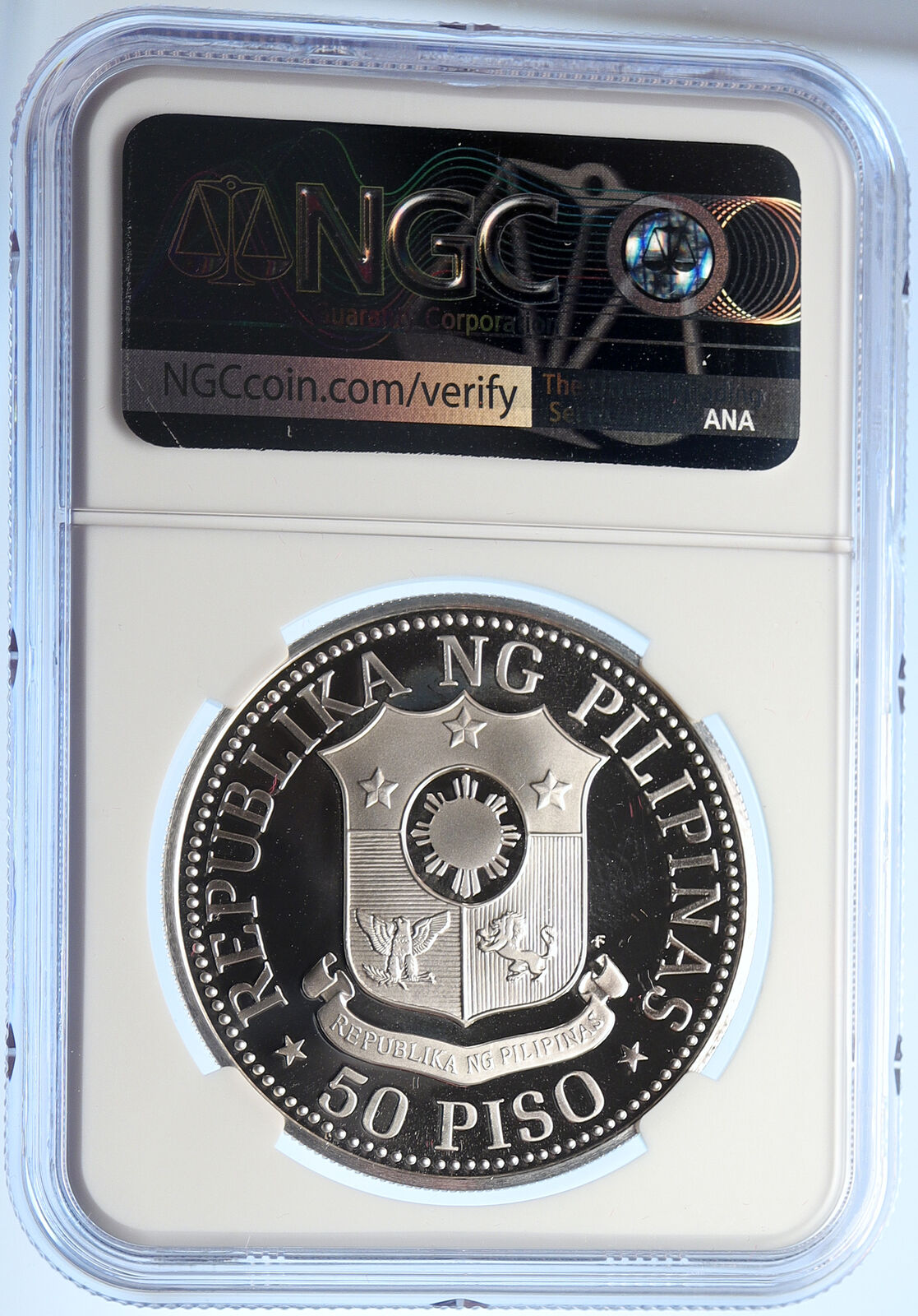 1975 PHILIPPINES New Society MARCOS Lipunan PRF Silver 50 Piso Coin NGC i106603