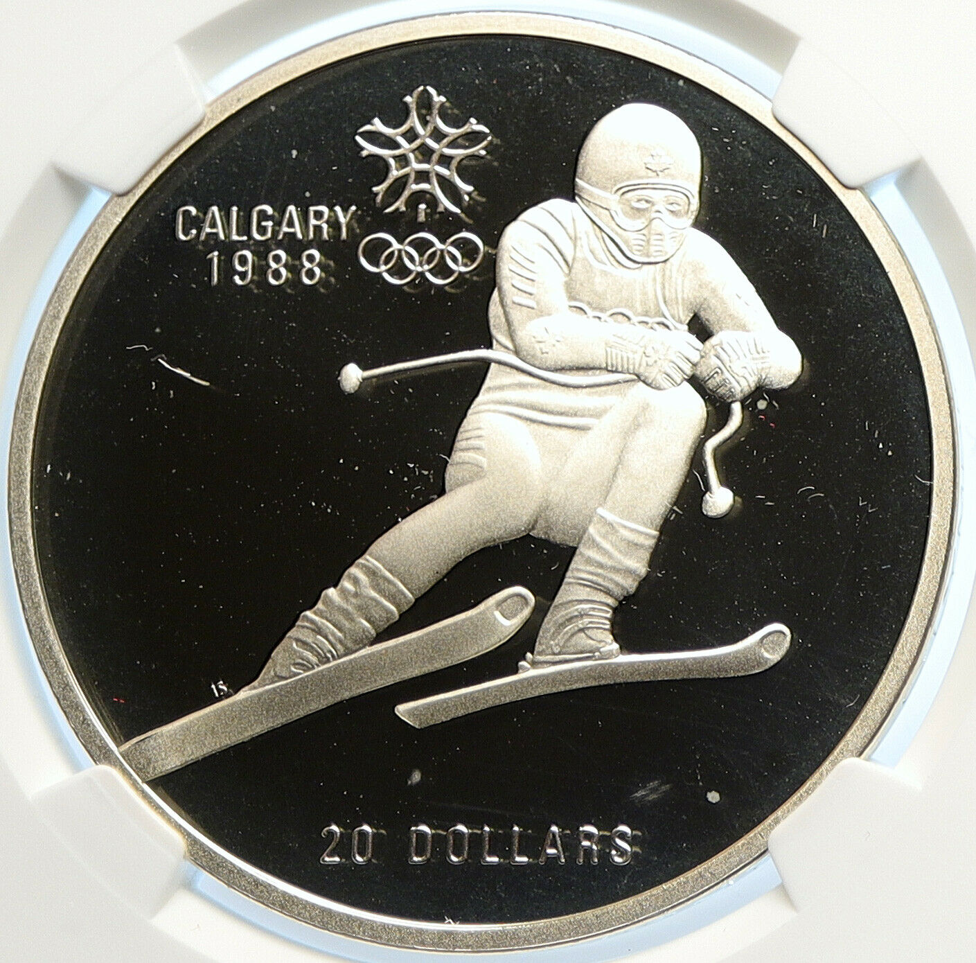 1985 CANADA Old 1988 CALGARY OLYMPICS Skiing Proof Silver $20 Coin NGC i106632