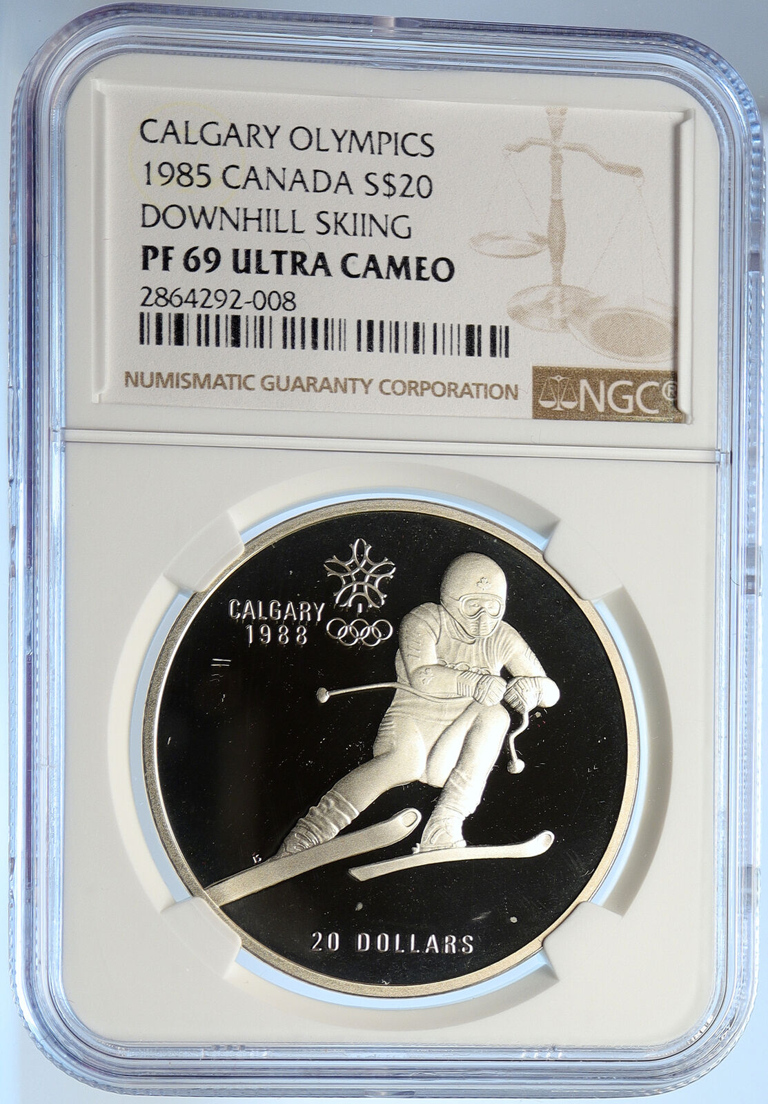 1985 CANADA Old 1988 CALGARY OLYMPICS Skiing Proof Silver $20 Coin NGC i106632