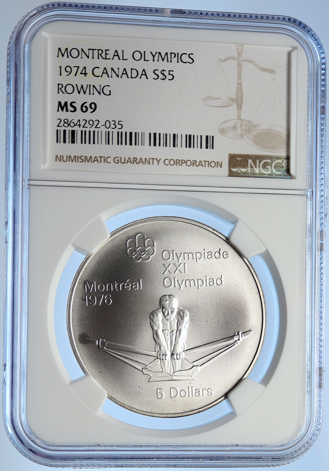 1974 CANADA Queen Elizabeth II Olympics Montreal ROWING BU Silver 5 Coin i106659