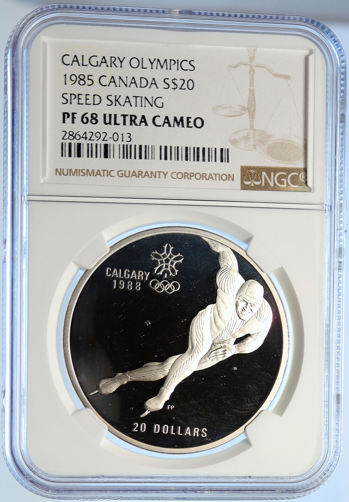 1985 CANADA 1988 CALGARY OLYMPIC Speed Skating Proof Silver $20 Coin NGC i106637